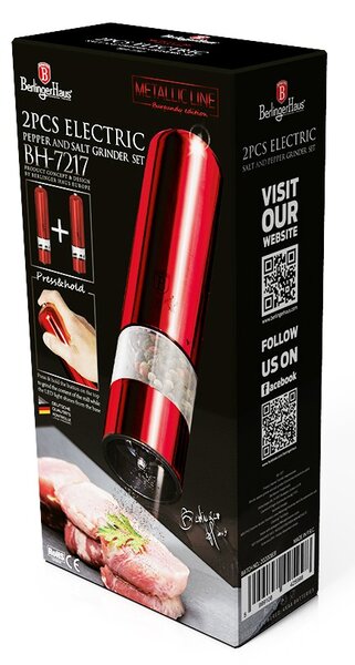 Mlýnek na pepř a sůl elektrický sada 2 ks Burgundy Metallic Line