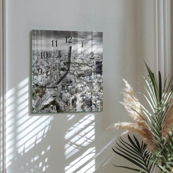Skleněné hodiny na stěnu Město zskc-30x30-00175669