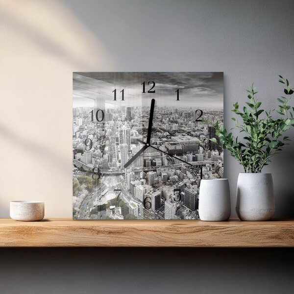 Skleněné hodiny na stěnu Město zskc-30x30-00175669