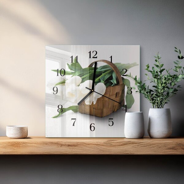 Skleněné hodiny na stěnu Košík tulipánů zskc-30x30-00175671