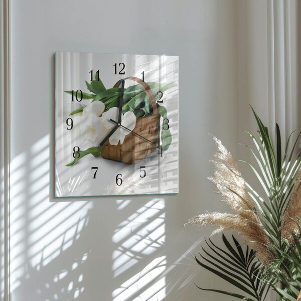 Skleněné hodiny na stěnu Košík tulipánů zskc-30x30-00175671
