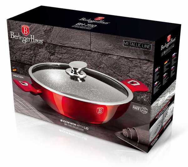 Pánev Wok s poklicí 30 cm Burgundy Metallic Line