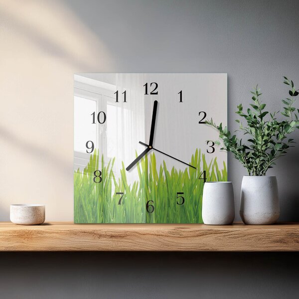 Skleněné hodiny na stěnu Tráva zskc-30x30-00175673
