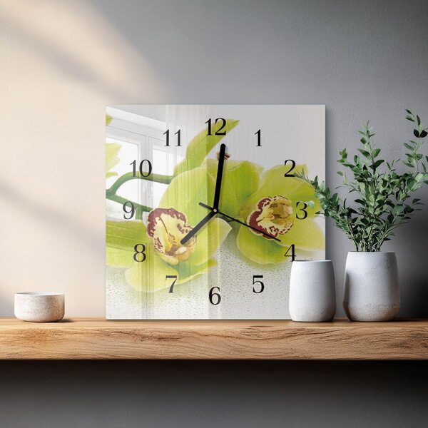 Skleněné hodiny na stěnu Orchidej zskc-30x30-00175689