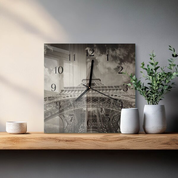 Skleněné hodiny na stěnu Eiffelova věž zskc-30x30-00175731