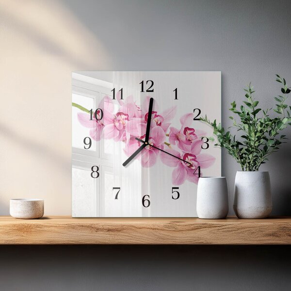 Skleněné hodiny na stěnu Orchidej zskc-30x30-00175765