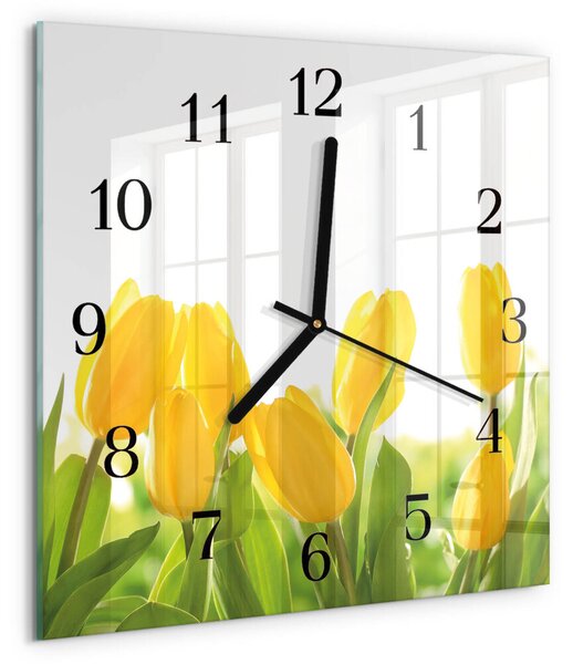 Skleněné hodiny na stěnu Tulipány zskc-30x30-00175774