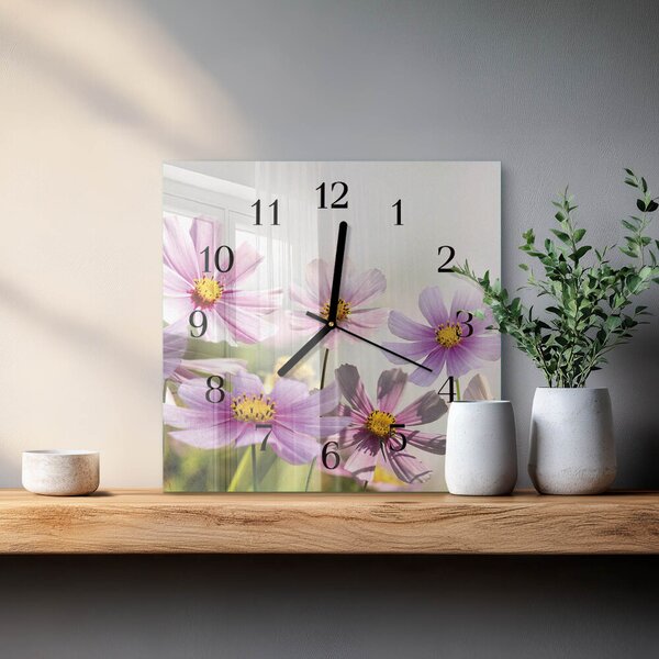 Skleněné hodiny na stěnu Květiny zskc-30x30-00175805
