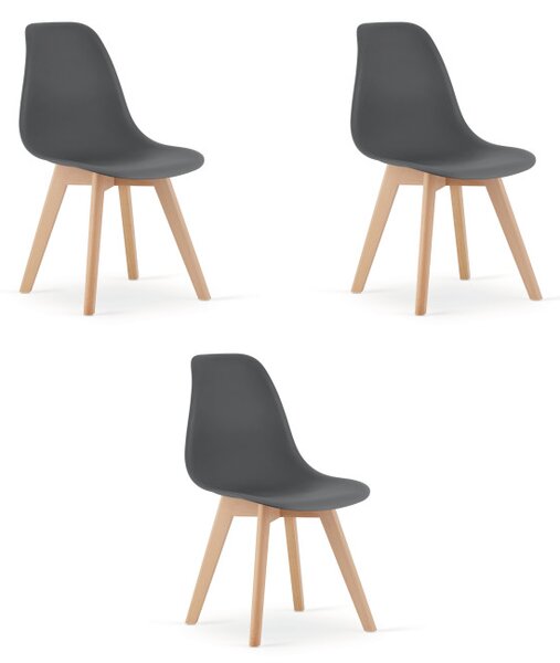 Set tří jídelních židlí KITO tmavě šedé / naturální nohy (3 ks)