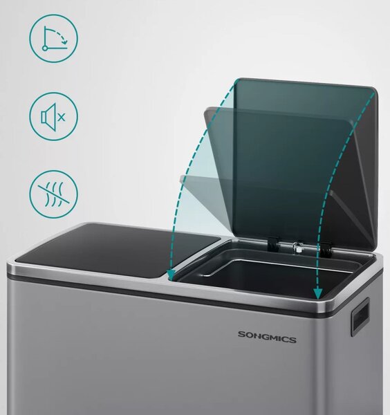 SONGMICS Odpadkový koš s víkem JORDAN 2x30 L šedý/černý