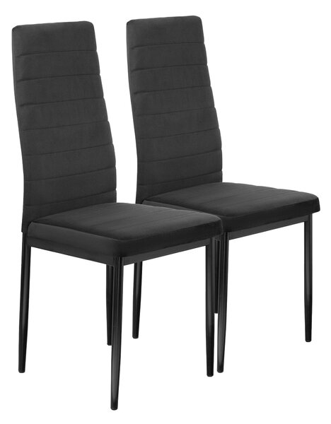 FURNIFY® Sada 2 jídelních židlí HYGGE | Pohodlná sametová židle do kuchyně a jídelny | Černá barva