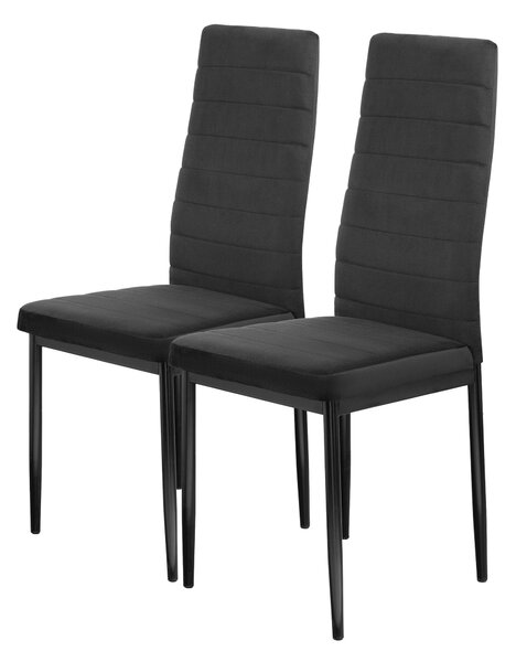 FURNIFY® Sada 2 jídelních židlí HYGGE | Pohodlná sametová židle do kuchyně a jídelny | Černá barva