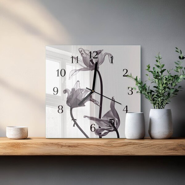 Skleněné hodiny na stěnu Květiny zskc-30x30-00175829
