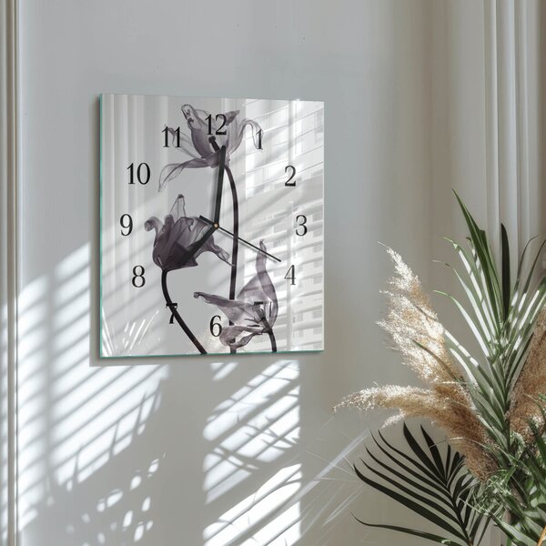 Skleněné hodiny na stěnu Květiny zskc-30x30-00175829