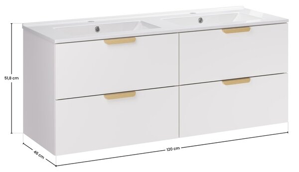 Comad Závěsná skříňka Aster Lava se zápustnými umyvadly 120 cm bílá