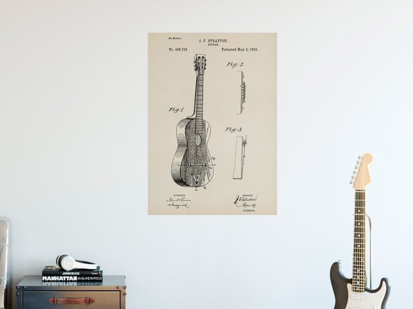 FUGU Patent akustická kytara - samolepicí plakát