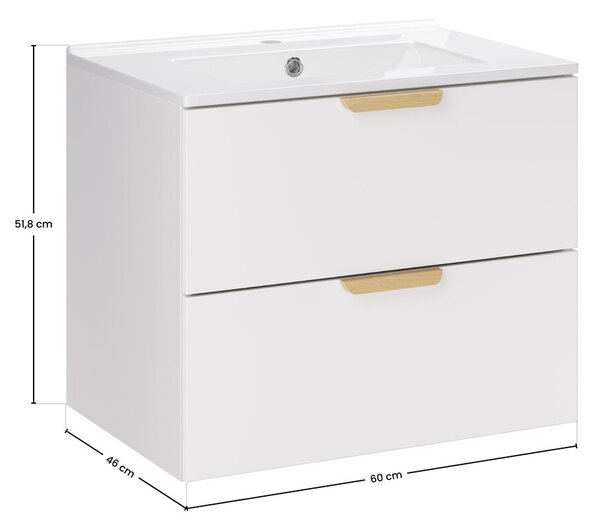 Comad Závěsná koupelnová skříňka Aster Lava se zápustným umyvadlem 60 cm bílá