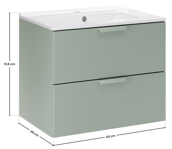 Comad Závěsná skříňka Aster Lava se zápustným umyvadlem 60 cm zelená/bílá