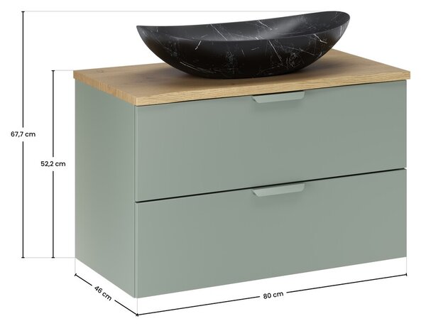 Comad Závěsná skříňka Aster Lena s umyvadlem 80 cm zelená/dub cremona