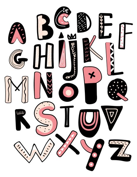 FUGU Samolepky na stěnu - přelepovací abeceda Barva: abeceda - růžová, Rozměr: 60 x 76 cm, písmeno cca 15 cm