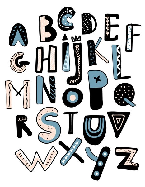 FUGU Samolepky na stěnu - přelepovací abeceda Barva: abeceda - modrá, Rozměr: 96 x 124 cm, písmeno cca 20 cm