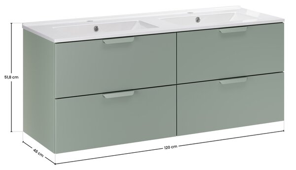 Comad Závěsná skříňka Aster Lava se zápustnými umyvadly 120 cm zelená/bílá