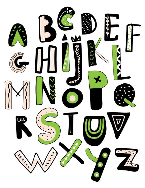 FUGU Samolepky na stěnu - přelepovací abeceda Barva: abeceda - zelená, Rozměr: 60 x 76 cm, písmeno cca 15 cm