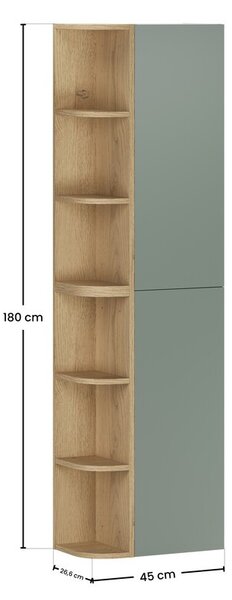 Comad Závěsná vysoká koupelnová skříňka Aster I 160 cm zelená/dub cremona