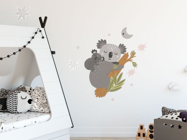 FUGU Dětské samolepky na zeď - Koala máma a mimi Rozměr: Koaly s větví 80 x 88 cm + hvězdy a další objekty