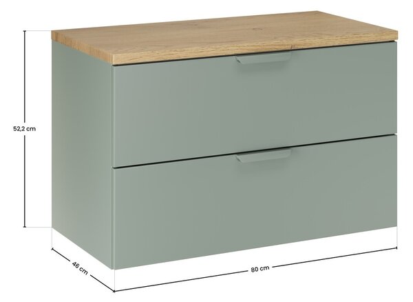 Comad Závěsná skříňka pod umyvadlo Aster s deskou 80 cm zelená/dub cremona