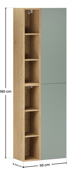 Comad Závěsná vysoká koupelnová skříňka Aster II 160 cm zelená/dub cremona