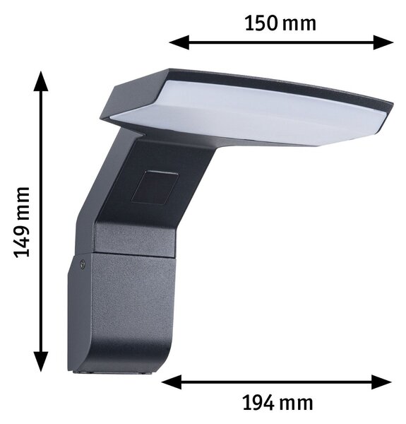 P 94827 LED venkovní nástěnné svítidlo Zenera neláká hmyz a IP44 150x194mm 2200 - 3000K 10W 230V antracit kov - PAULMANN