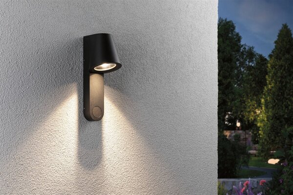 P 94862 LED venkovní nástěnné svítidlo Caissa pohybové čidlo HF senzor IP44 105x127mm 3000K 9W 230V 65° antracit hliník - PAULMANN
