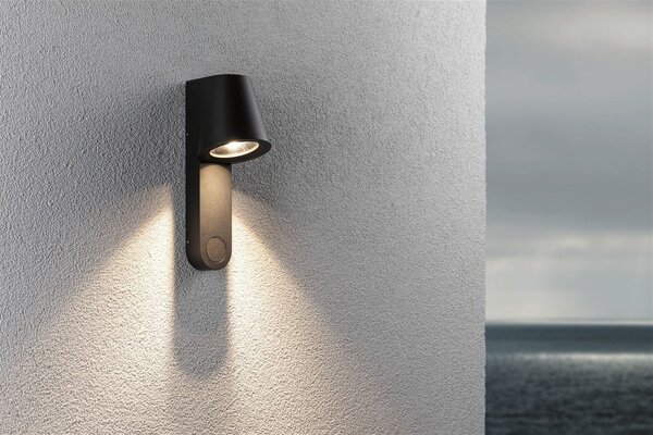 P 94862 LED venkovní nástěnné svítidlo Caissa pohybové čidlo HF senzor IP44 105x127mm 3000K 9W 230V 65° antracit hliník - PAULMANN