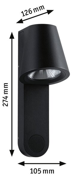 P 94862 LED venkovní nástěnné svítidlo Caissa pohybové čidlo HF senzor IP44 105x127mm 3000K 9W 230V 65° antracit hliník - PAULMANN