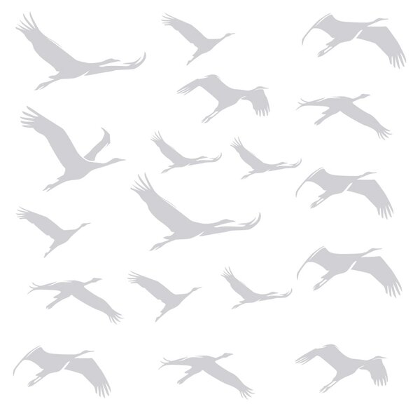 FUGU Samolepky na zeď- Ptáci v letu Barva: světle šedá 072, Rozměr: 15 ptáků od 5x3 do 13x8 cm