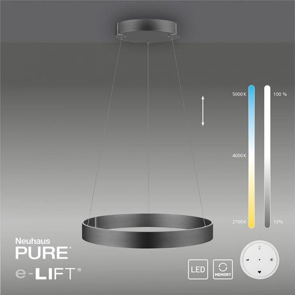 Paul Neuhaus Závěsné LED svítidlo PURE E-Clipse, 53W, ø 70 cm, 2700-5000K, elektricky nastavitelná výška Barva: Mystická šedá