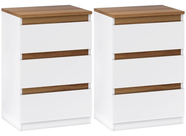 HOMCOM Set 2 Nočních Stolků Úzký Moderní Styl se 3 Zásuvkami 40x30x59,5 cm Bílý | Aosom