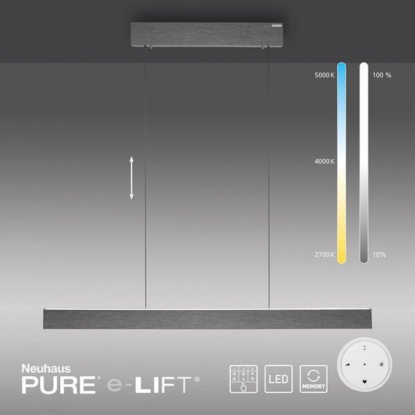 Paul Neuhaus Závěsné LED svítidlo PURE-E-MOTION, 45W, d. 120 cm, 2700-5000K, elektricky nastavitelná výška Barva: Platina
