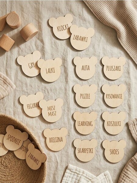 Sinsay - Dřevěné štítky pro organizaci hraček a oblečení 20 pack - béžová
