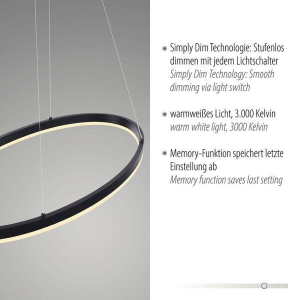 Paul Neuhaus Závěsné LED svítidlo TITUS, 43W, ø 80 cm, 3000K stmívatelné