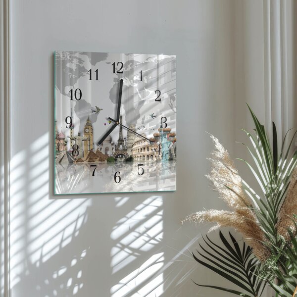 Skleněné hodiny na stěnu Svět zskc-30x30-00175891
