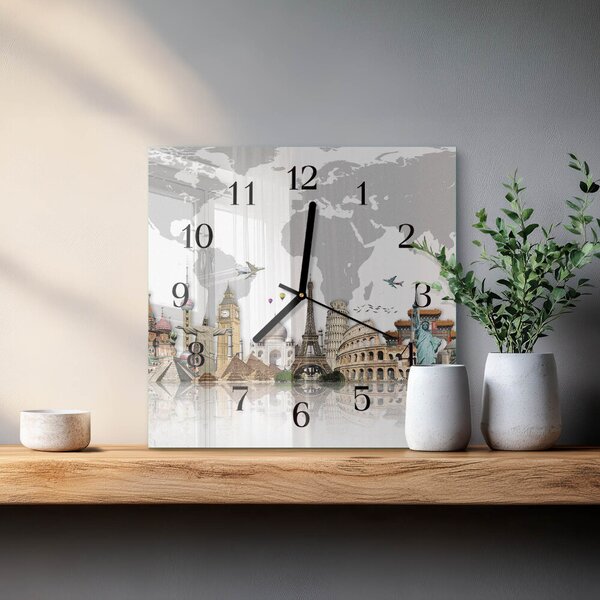 Skleněné hodiny na stěnu Svět zskc-30x30-00175891