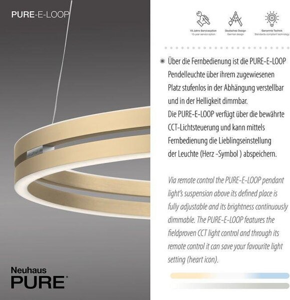 Paul Neuhaus Závěsné LED svítidlo PURE E-Loop, 53W, ø 70,1 cm, 2700-5000K, elektricky nastavitelná výška Barva: Mystická šedá