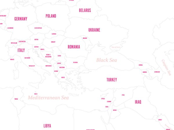 FUGU Obrazová tapeta Politická mapa světa v obrysech Barva: politická mapa šedá-modrá, Materiál: Digitální eko vlies - klasická tapeta nesamolepicí