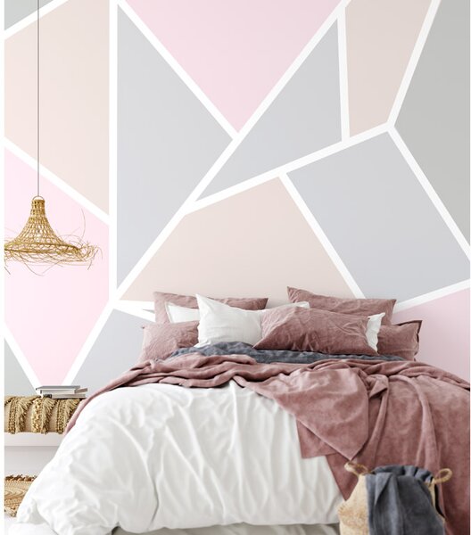 FUGU Samolepicí tapeta - Geometric emotion Barva: geometric emotion - pink-grey, Materiál: Digitální eko vlies - klasická tapeta nesamolepicí