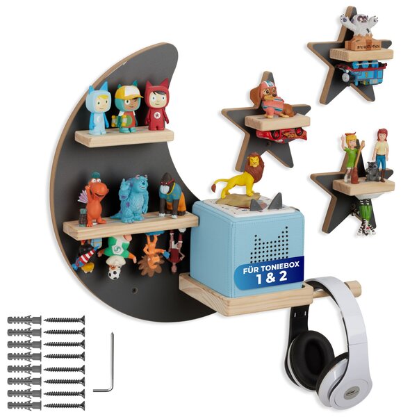 Tectake Nástěnná police MyLittleStory Star, pro až 25 Tonies - antracit