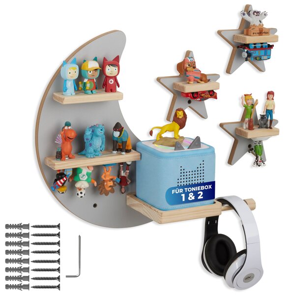 Tectake Nástěnná police MyLittleStory Star, pro až 25 Tonies - šedá