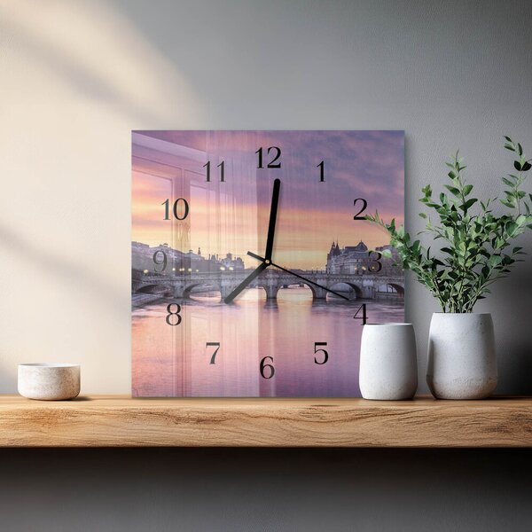Skleněné hodiny na stěnu Říční město zskc-30x30-00175912