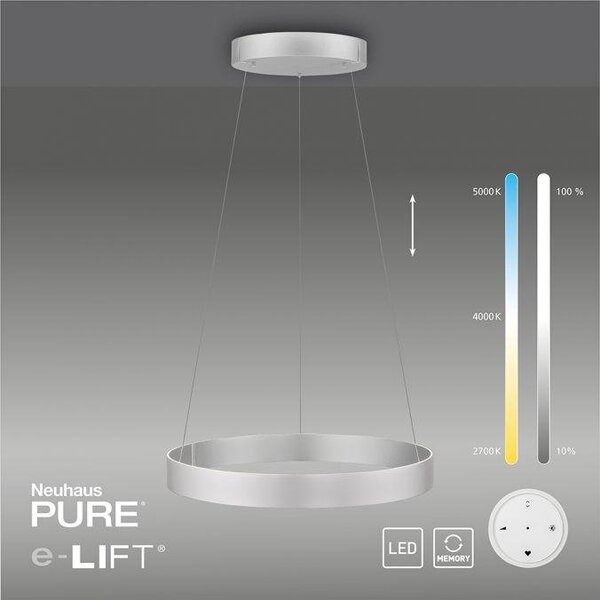 Paul Neuhaus Závěsné LED svítidlo PURE E-Clipse, 53W, ø 70 cm, 2700-5000K, elektricky nastavitelná výška Barva: Mystická šedá